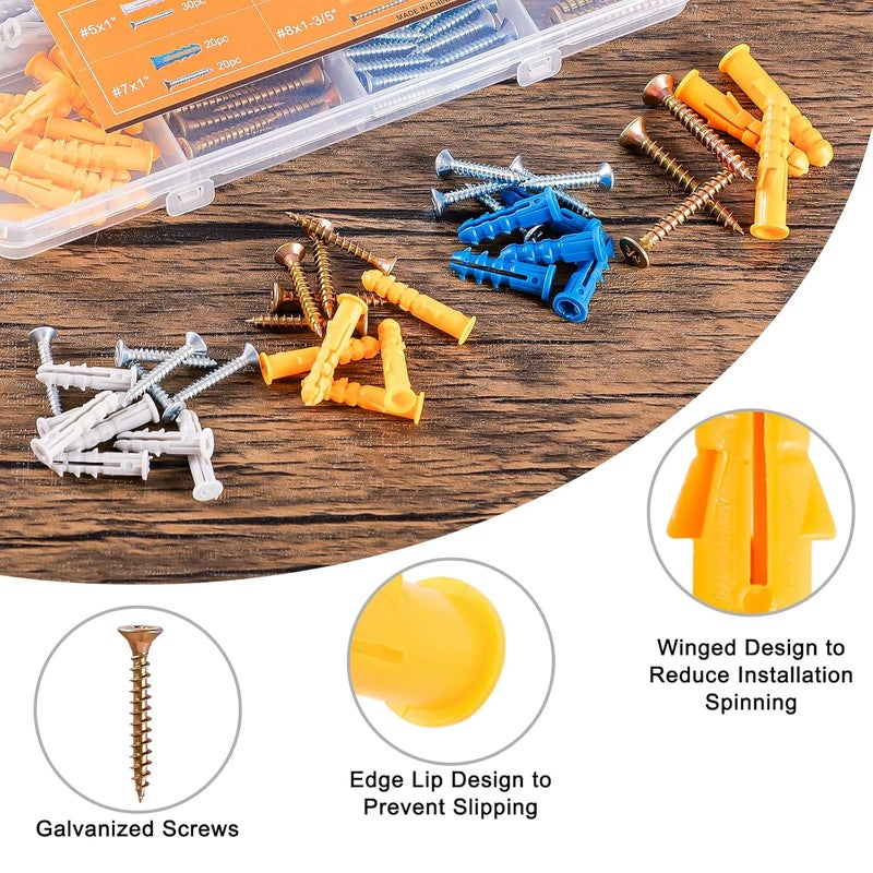 KURUI Wall Anchors Kit for Hanging Wall Art Decor, 160Pcs Drywall Anchors Assortment Kit for Frame Shelf Decorations, Plant Hooks, 80 Screws and 80 Plugs, Picture Hangers for Dry Wall Concrete Brick - Image 2